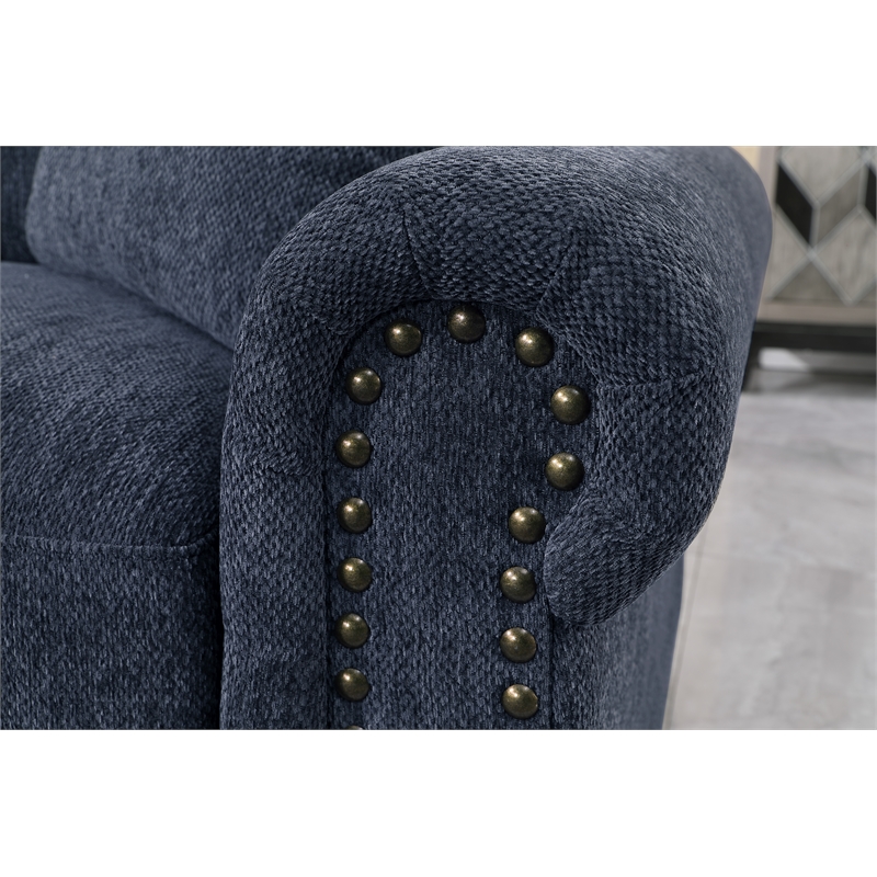 Pemberly Row Modern Polyester Large Sectional Sofa Couch in Dark Blue