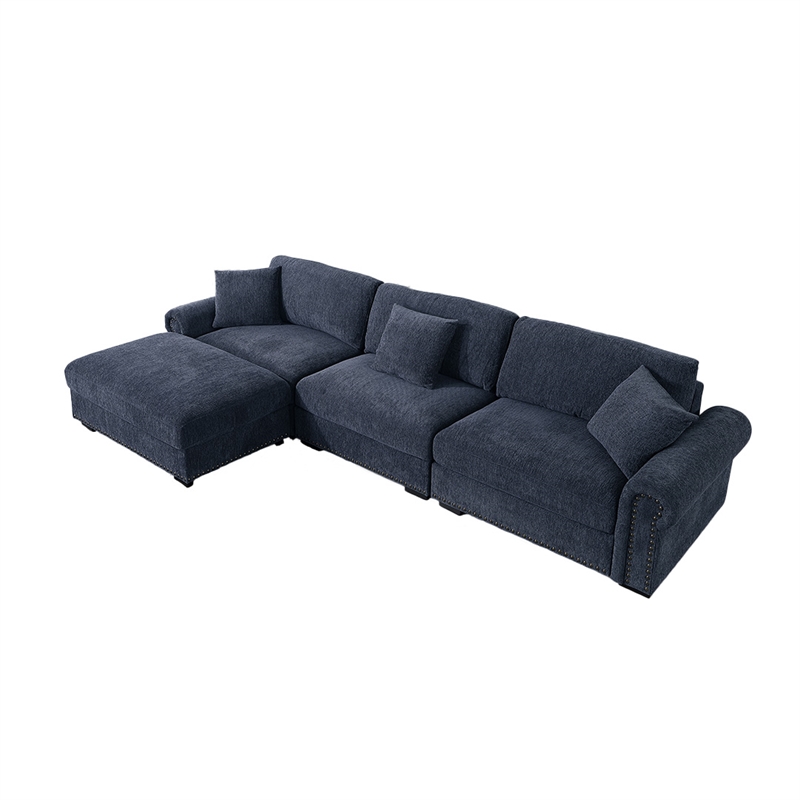 Pemberly Row Modern Polyester Large Sectional Sofa Couch in Dark Blue