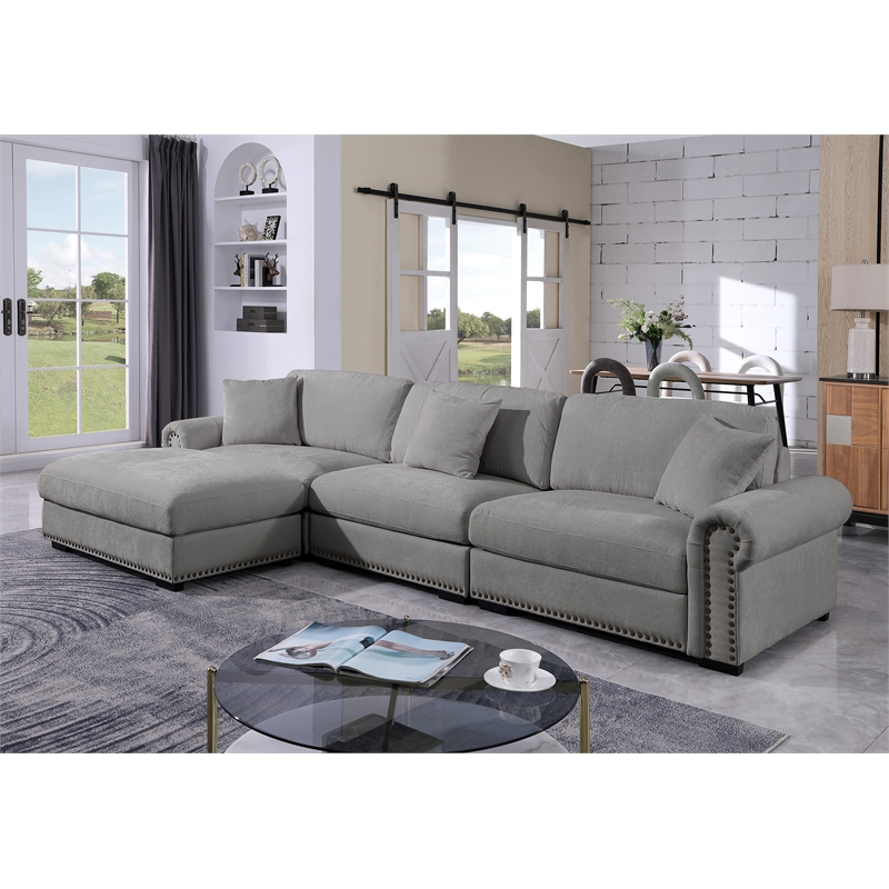 Pemberly Row Modern Polyester Large Sectional Sofa Couch in Light Gray