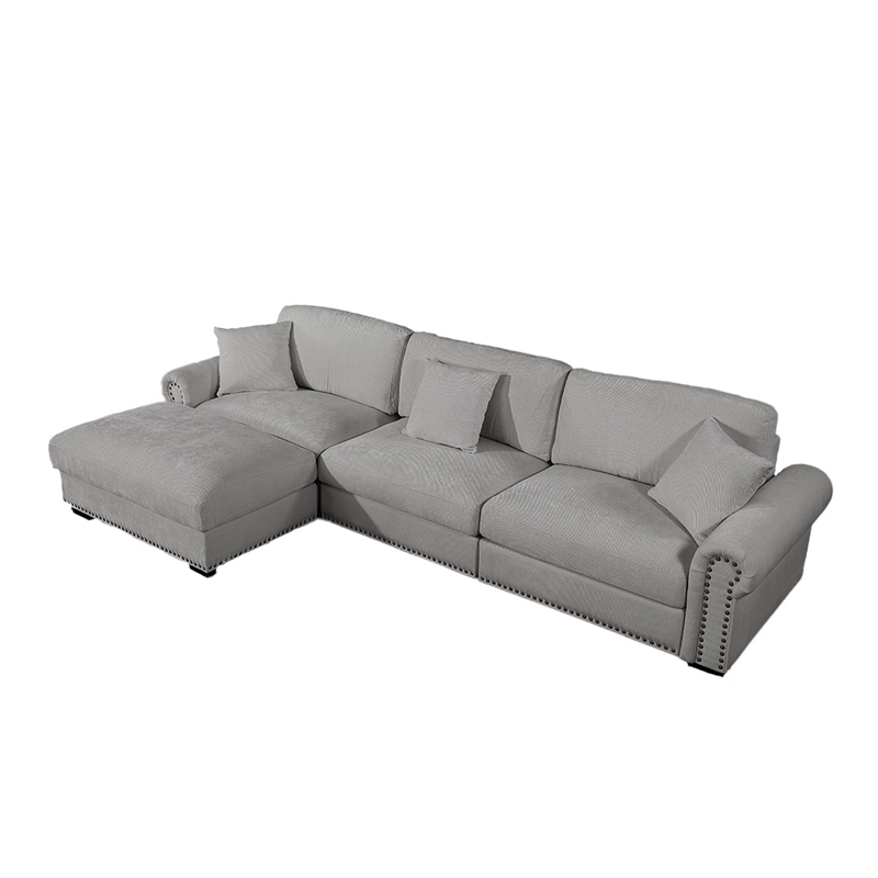 Pemberly Row Modern Polyester Large Sectional Sofa Couch in Light Gray