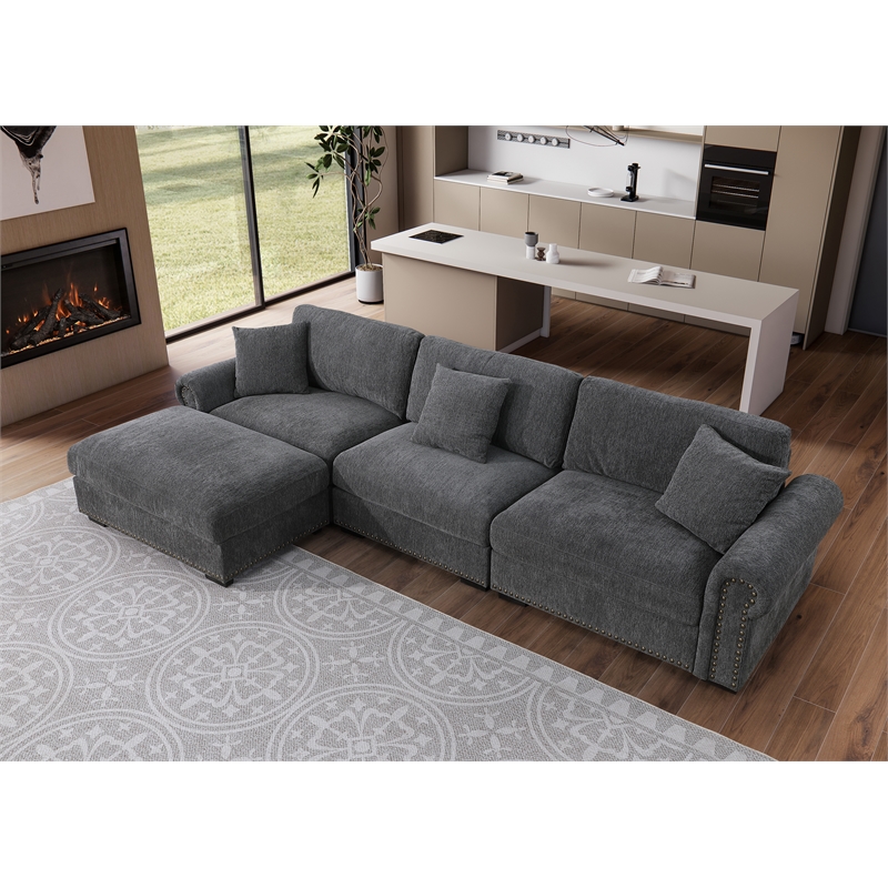 Pemberly Row Modern Polyester Large Sectional Sofa Couch in Dark Gray