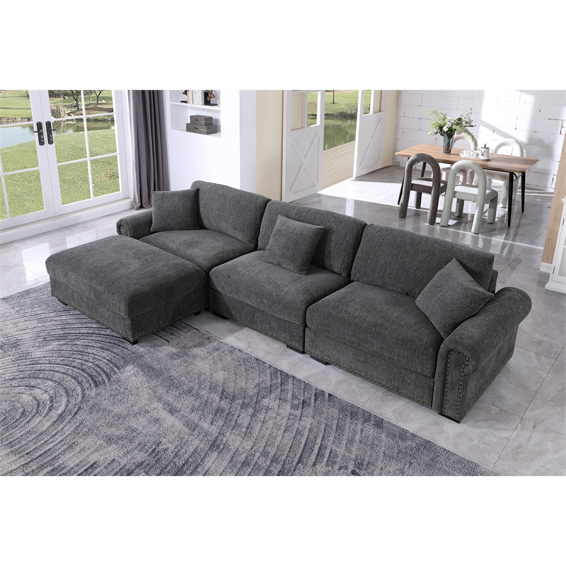 Pemberly Row Modern Polyester Large Sectional Sofa Couch in Dark Gray