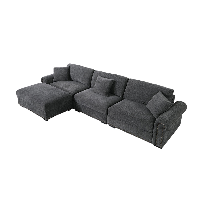 Pemberly Row Modern Polyester Large Sectional Sofa Couch in Dark Gray