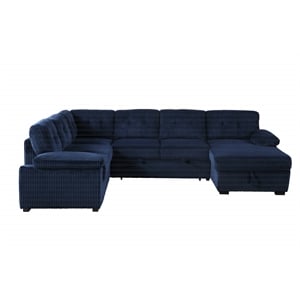 Pemberly Row Corduroy Sleeper Sofa Bed with Storage Chaise in Blue