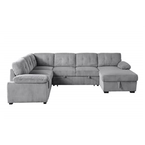 Pemberly Row Corduroy Sleeper Sofa Bed with Storage Chaise in Light Gray