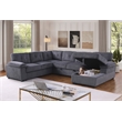 Pemberly Row Corduroy Sleeper Sofa Bed with Storage Chaise in Dark Gray