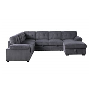 Pemberly Row Corduroy Sleeper Sofa Bed with Storage Chaise in Dark Gray