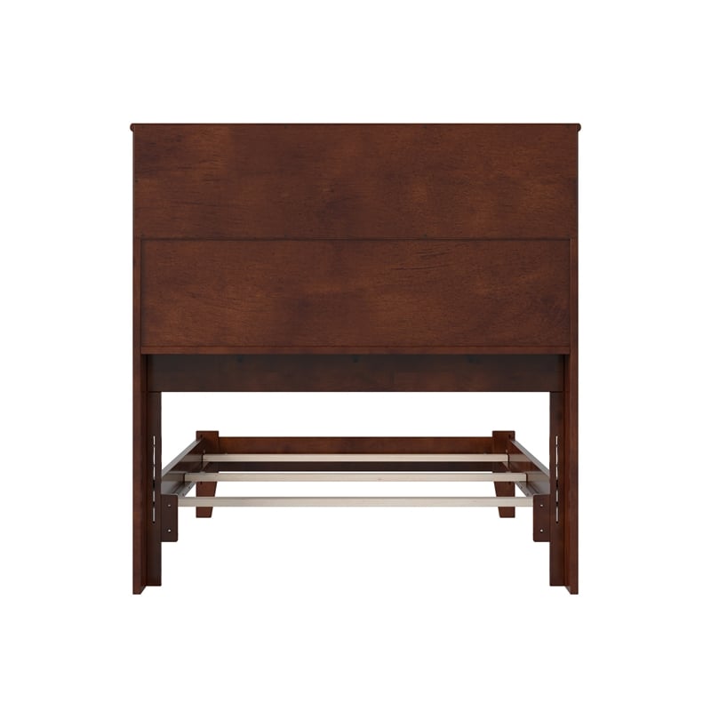 Pemberly Row Twin Wood Foundation Bed with Bookcase Headboard in Walnut