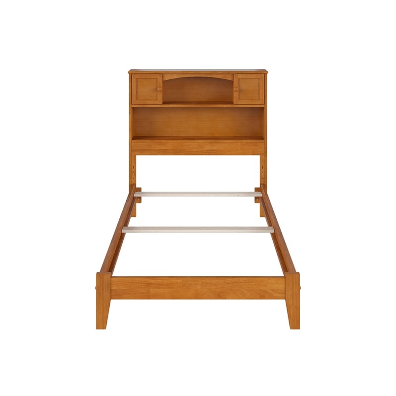 Pemberly Row Twin XL Foundation Bed with Bookcase Headboard in Light Toffee
