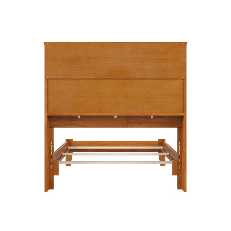 Pemberly Row Twin XL Foundation Bed with Bookcase Headboard in Light Toffee