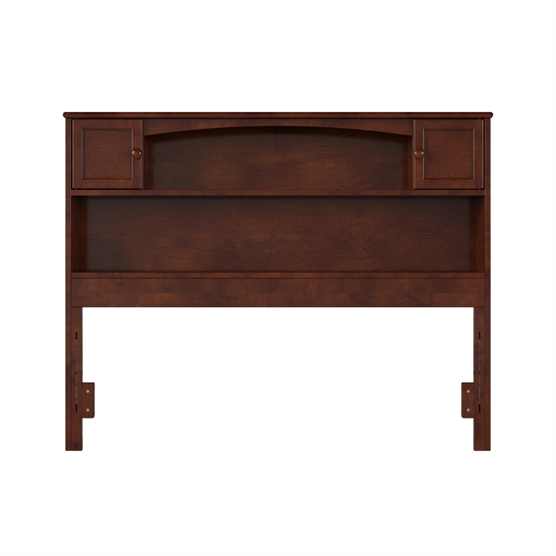 Pemberly Row Full Wood 2-Shelf Storage Bookcase Headboard in Walnut