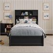 Pemberly Row Twin Wood Platform Bed with Storage Drawers in Black