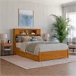Pemberly Row Full Wood Platform Bed with Twin Trundle in Light Toffee