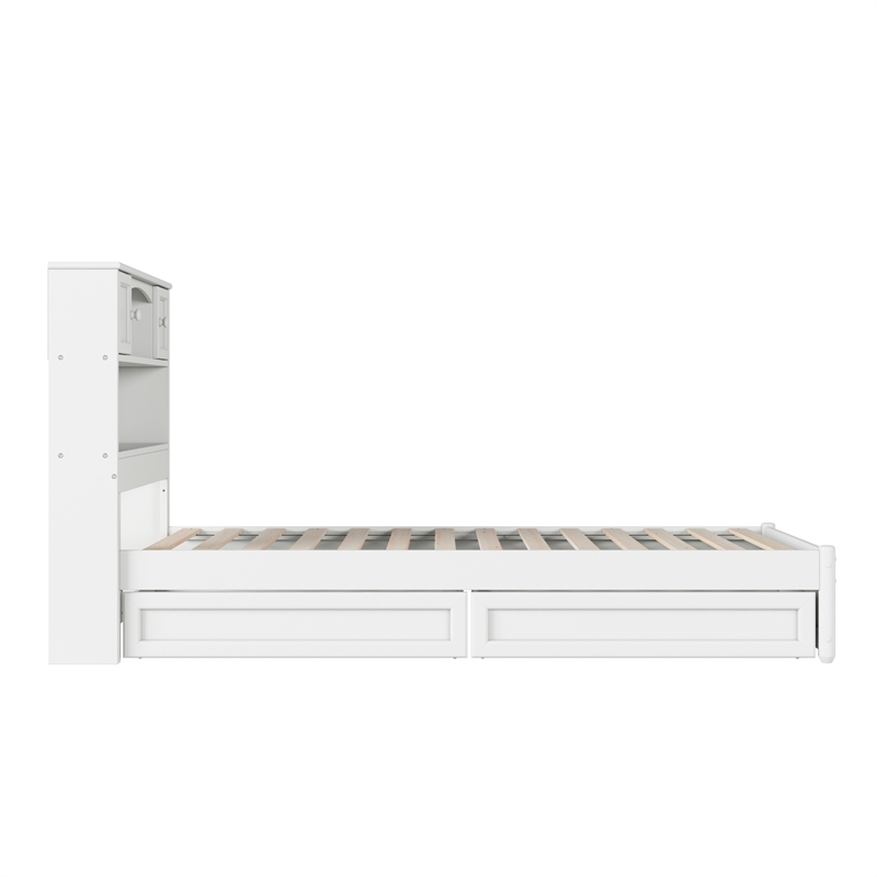 Pemberly Row Twin XL Wood Platform Bed with Storage Drawers in White