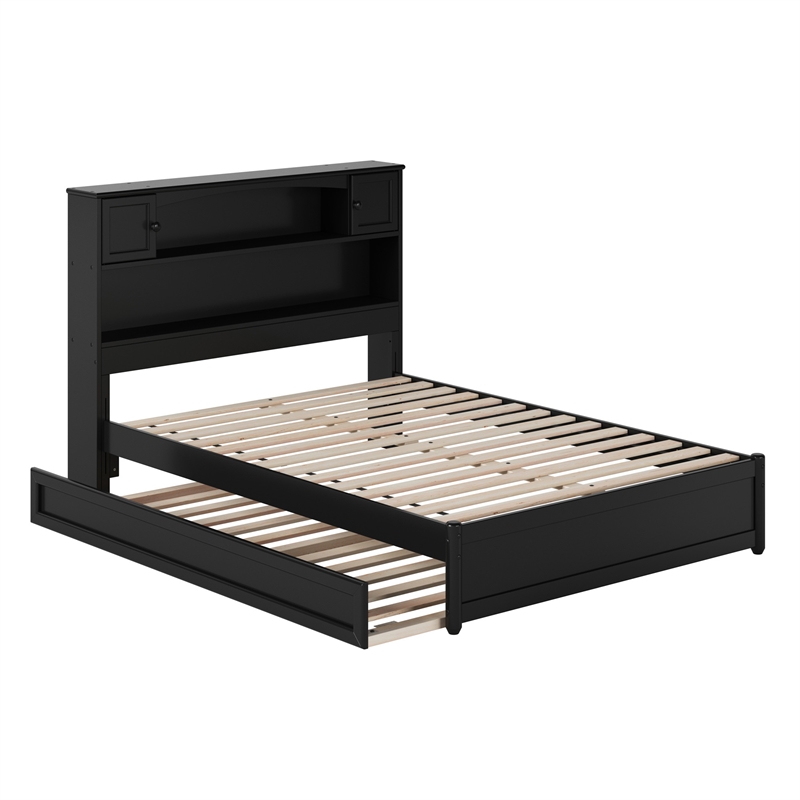 Pemberly Row Full Wood Platform Bed with Twin Trundle in Black