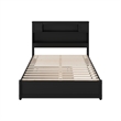 Pemberly Row Full Wood Platform Bed with Twin Trundle in Black