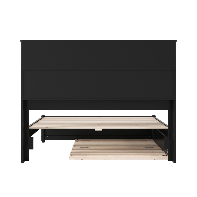 Pemberly Row Full Wood Platform Bed with Twin Trundle in Black
