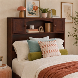 Pemberly Row Twin Wood 2-Shelf Storage Bookcase Headboard in White