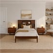 Pemberly Row Twin XL Wood Platform Bed with Storage Headboard in Walnut