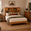 Pemberly Row Full Foundation Bed with Bookcase Headboard in Light Toffee