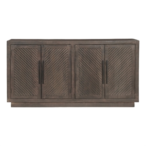 Pemberly Row Brown Fluted 4-Door Solid Wood Sideboard Storage Cabinet