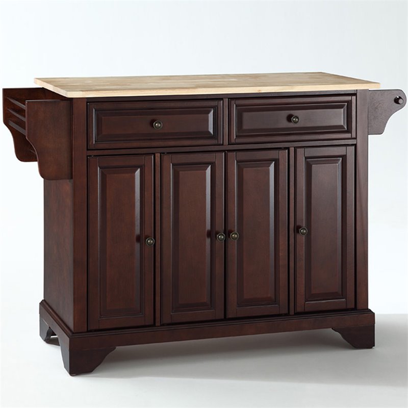 Pemberly Row Wood Kitchen Island with Natural Top in Mahogany Finish