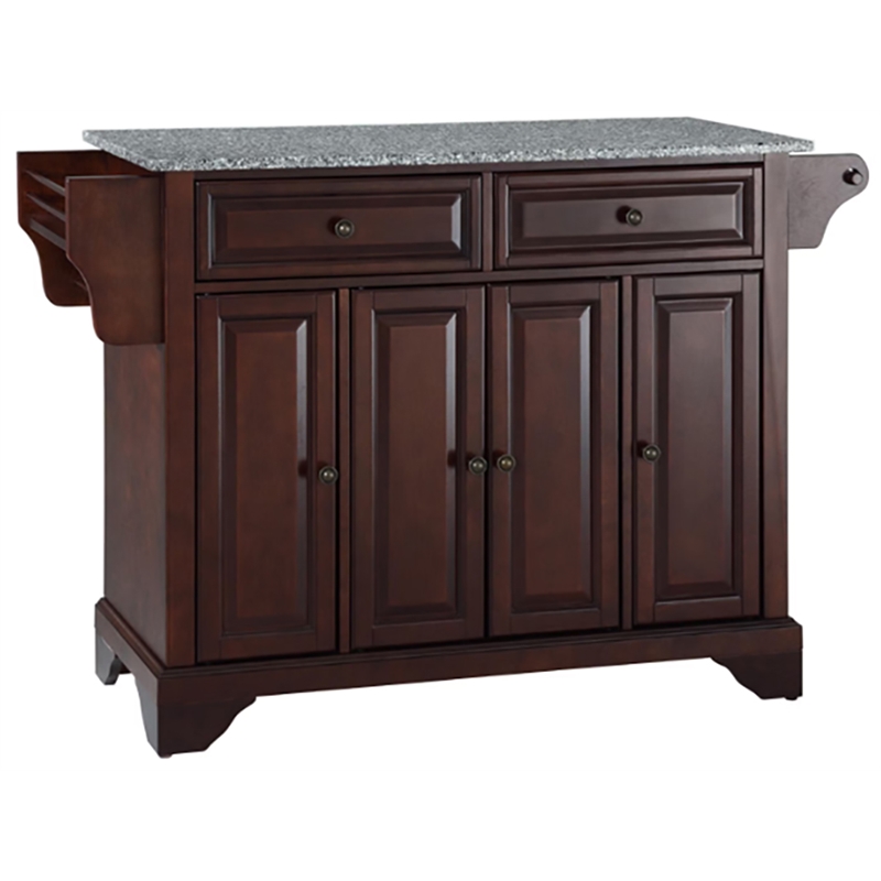 Pemberly Row Wood Kitchen Island with Gray Granite Top in Mahogany Finish