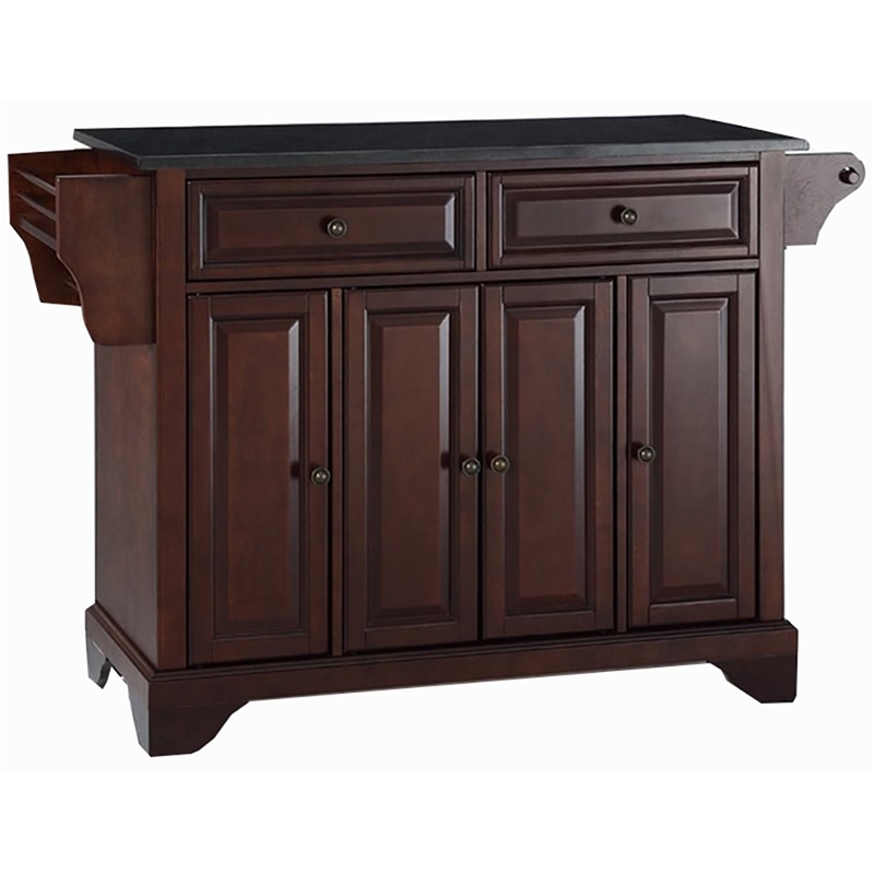 Pemberly Row Wood Kitchen Island with Black Granite Top in Mahogany Finish