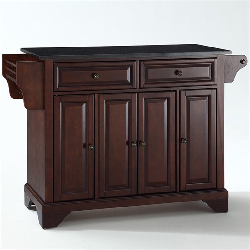 Pemberly Row Wood Kitchen Island with Black Granite Top in Mahogany Finish