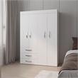 Pemberly Row Laurens 4-Door Wardrobe with Drawers and Shelves White
