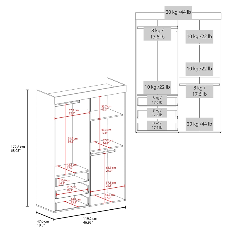 Pemberly Row Laurens 4-Door Wardrobe with Drawers and Shelves White