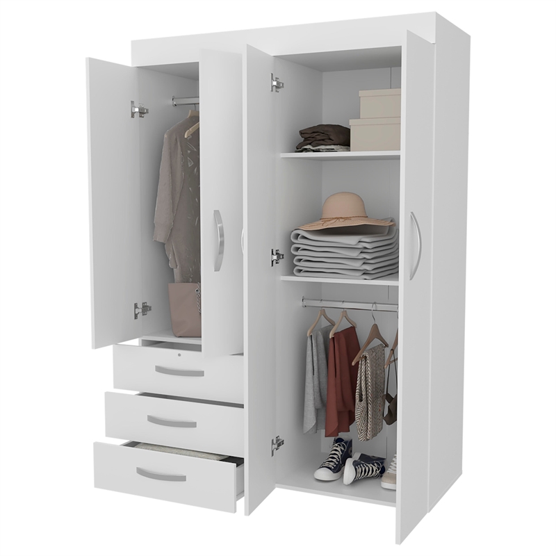 Pemberly Row Laurens 4-Door Wardrobe with Drawers and Shelves White