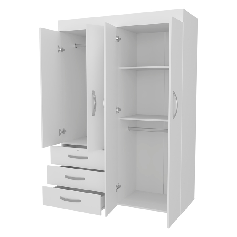 Pemberly Row Laurens 4-Door Wardrobe with Drawers and Shelves White