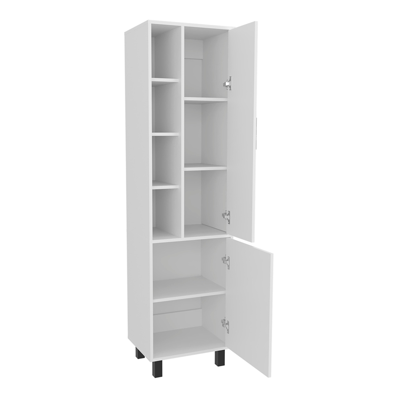 Pemberly Row Tall Linen Cabinet with Open Shelves & 2 Doors in White