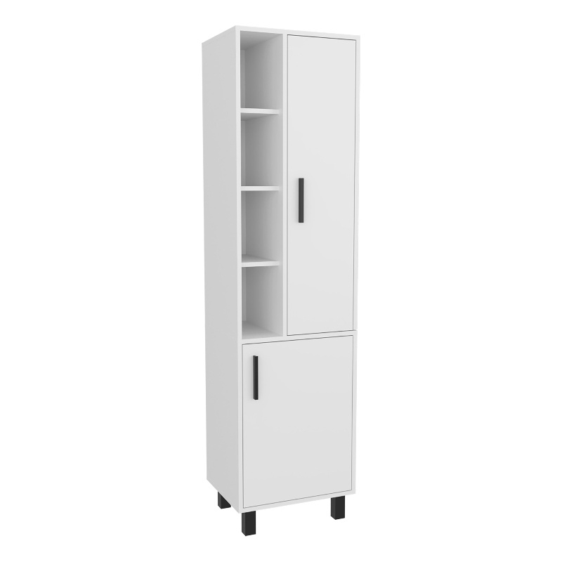 Pemberly Row Tall Linen Cabinet with Open Shelves & 2 Doors in White