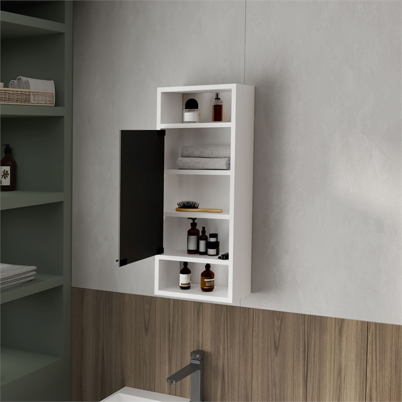 Pemberly Row Medicine Cabinet with Mirror Door & Open Storage in White