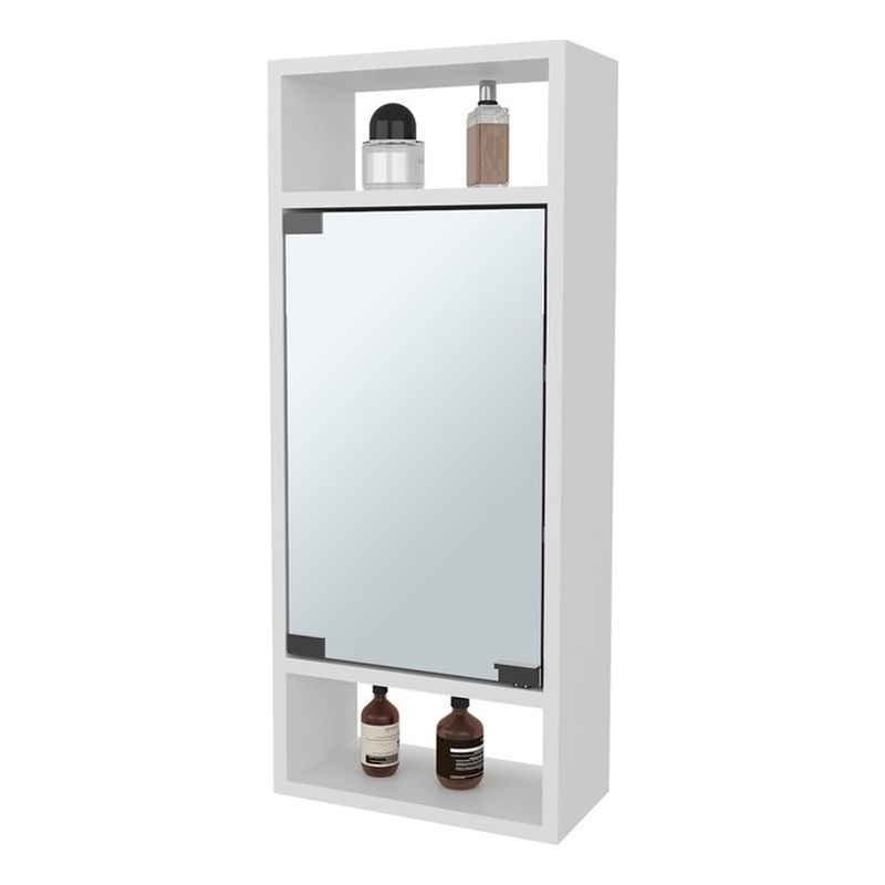 Pemberly Row Medicine Cabinet with Mirror Door & Open Storage in White