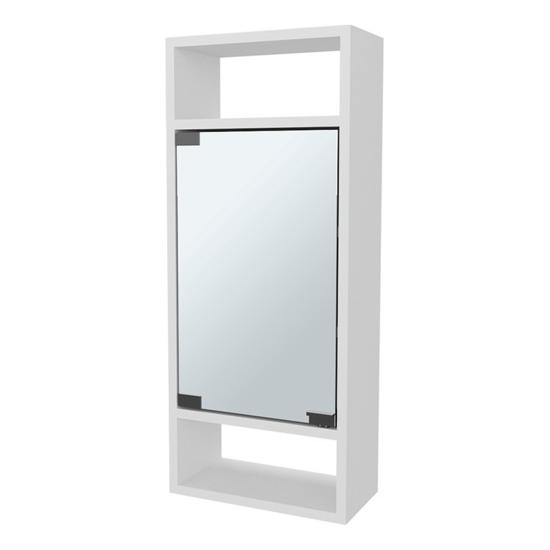 Pemberly Row Medicine Cabinet with Mirror Door & Open Storage in White