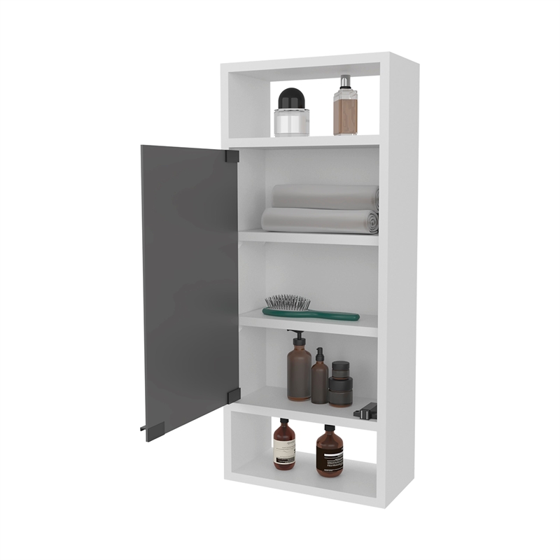 Pemberly Row Medicine Cabinet with Mirror Door & Open Storage in White