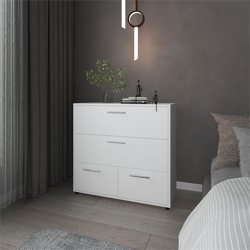 Pemberly Row White Dresser with 4 Spacious Drawers in Engineered Wood