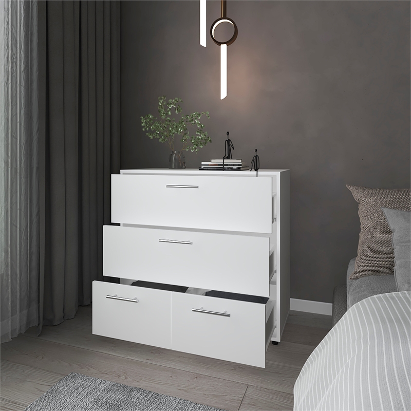 Pemberly Row White Dresser with 4 Spacious Drawers in Engineered Wood