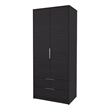 Pemberly Row 2-Door Wardrobe with Hanging Rod and Drawers in Brown Wood