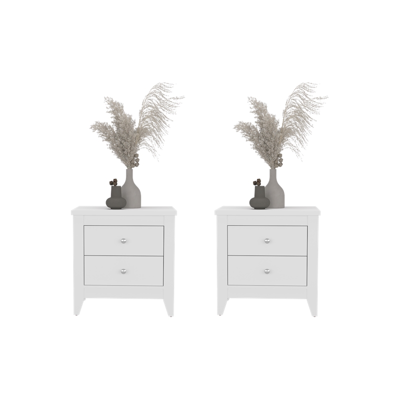 Pemberly Row Set of 2 Modern White Nightstands 2 Drawer Bedroom Storage