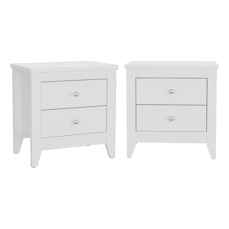 Pemberly Row Set of 2 Modern White Nightstands 2 Drawer Bedroom Storage