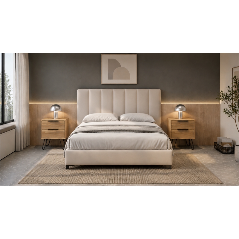 Pemberly Row Set of 2 Nightstands with 2 Drawers in Beige Engineered Wood