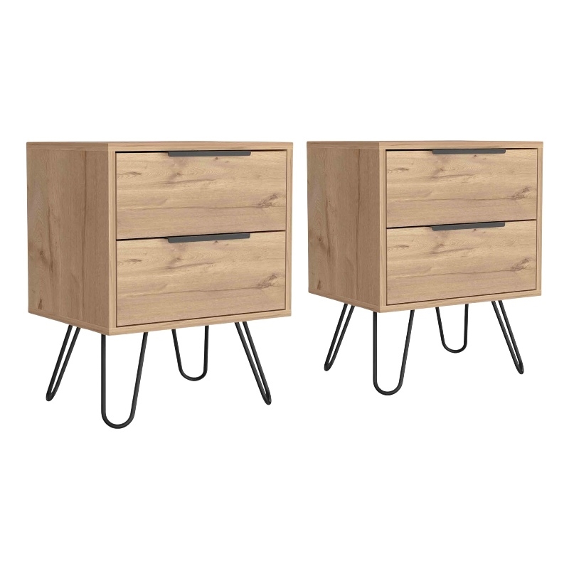Pemberly Row Set of 2 Nightstands with 2 Drawers in Beige Engineered Wood