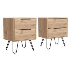 Pemberly Row Set of 2 Nightstands with 2 Drawers in Beige Engineered Wood
