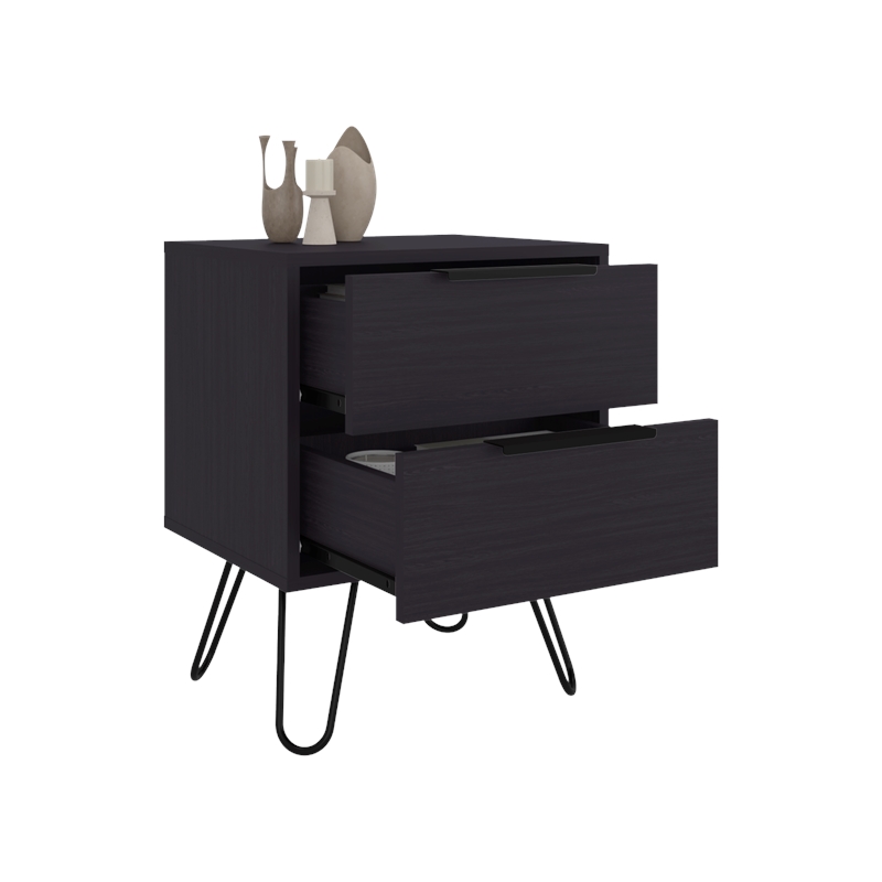 Pemberly Row Set of 2 Nightstands with 2 Drawers in Brown Engineered Wood