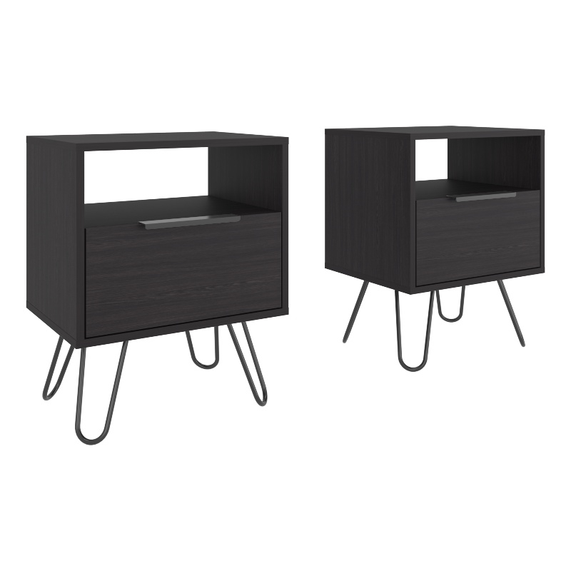 Pemberly Row Set of 2 Nightstands with 2 Drawers in Brown Engineered Wood