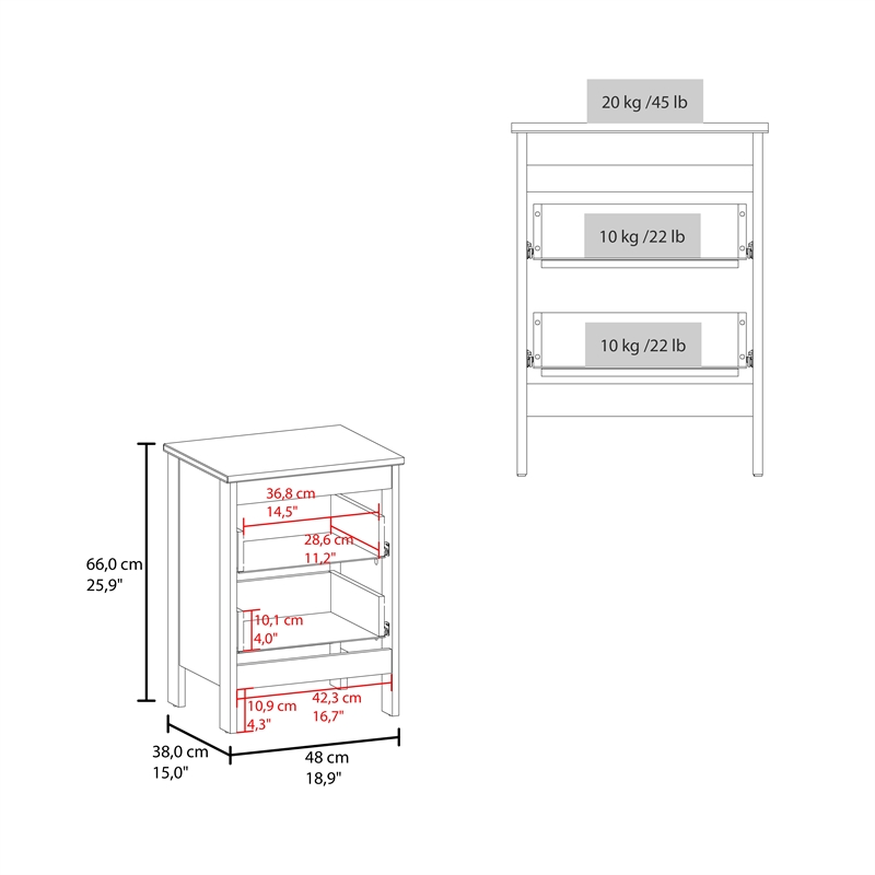 Pemberly Row Set of 2 Nightstands with Drawers in White Finish